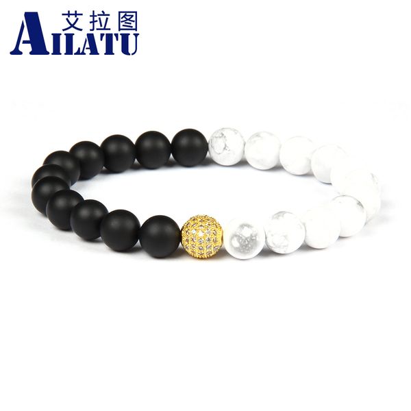 ailatu men's bracelet micro pave cz ball beaded couples bracelet with 8mm natural white howlite & matte onyx stone beads, Golden;silver
ailatu men's bracelet micro pave cz ball beaded couples bracelet with 8mm natural white howlite & matte onyx stone beads, Golden;silver