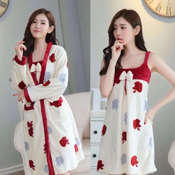 pajama + night gown 2pcs/set night wear leisure home cloth woman long sleeve flannel warm pyjama girl sleepwear set female, Black;red
pajama + night gown 2pcs/set night wear leisure home cloth woman long sleeve flannel warm pyjama girl sleepwear set female, Black;red