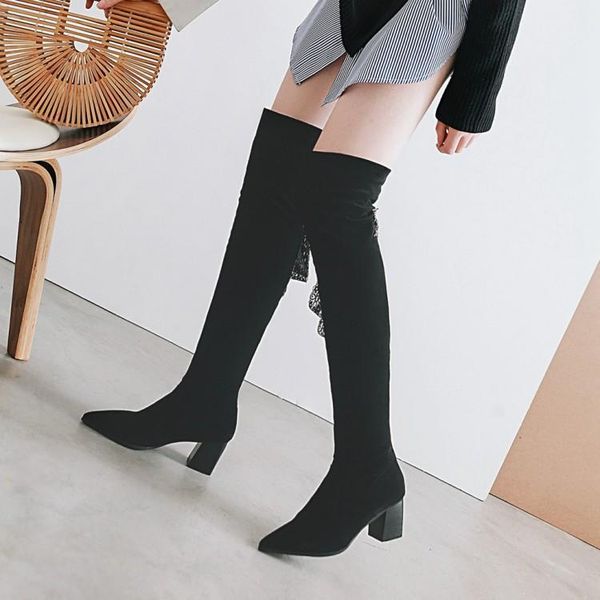 2019 women boots fashion winter boots suede sleeve barreled women's over-the-knee pointed toe square heel long, Black
2019 women boots fashion winter boots suede sleeve barreled women's over-the-knee pointed toe square heel long, Black