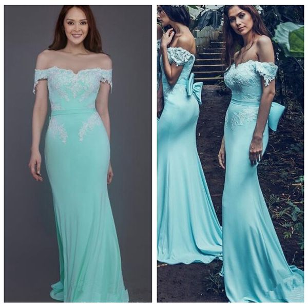 2020 off shoulder lace appliques slim mermaid bridesmaids dresses backless with bow back honor of maid customized long gorgeous vestidos, White;pink
2020 off shoulder lace appliques slim mermaid bridesmaids dresses backless with bow back honor of maid customized long gorgeous vestidos, White;pink