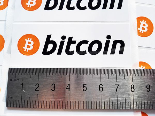 4000pcs 8x3cm Bitcoin Stickers Self-adhesive Cryptocurrency Label With Gloss Lamination On The Surface, Item No. Fs20