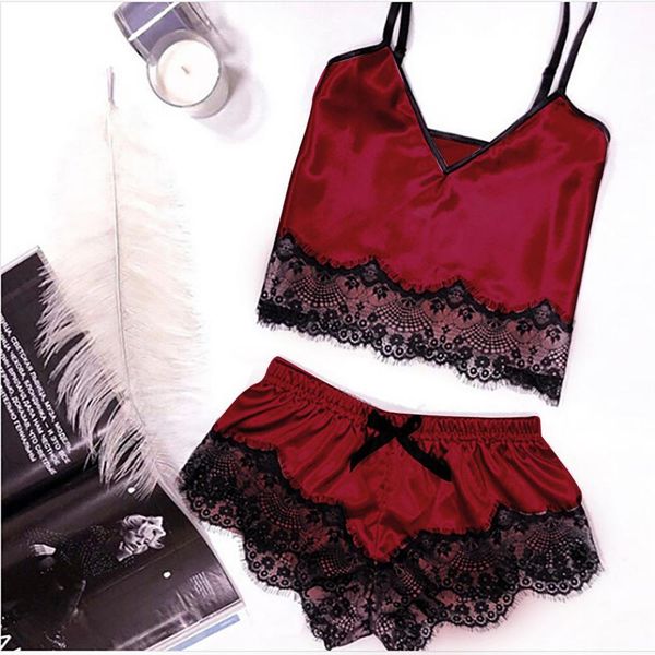 2019 fashion women sleepwear sleeveless strap nightwear lace trim satin cami pajama sets mini dress plus size summer femme, Black;red
2019 fashion women sleepwear sleeveless strap nightwear lace trim satin cami pajama sets mini dress plus size summer femme, Black;red