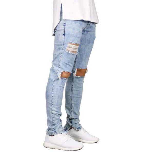 2018 autumn and winter new fashion street style men's trend slim shredded jeans, Blue
2018 autumn and winter new fashion street style men's trend slim shredded jeans, Blue