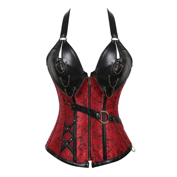 14 spiral steel boned steampunk overbust bustiers halter pu leather gothic punk corset zip up burlesque basque costume, Black;white
14 spiral steel boned steampunk overbust bustiers halter pu leather gothic punk corset zip up burlesque basque costume, Black;white