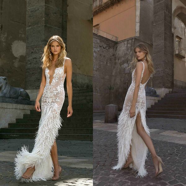 2020 berta designer wedding dresses luxury feather appliques lace back split bridal gowns robes de mariée custom made mermaid wedding dress, White
2020 berta designer wedding dresses luxury feather appliques lace back split bridal gowns robes de mariée custom made mermaid wedding dress, White
