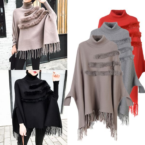 new temperament ladies wind new turtleneck loose bat sleeve jacket color tassel decoration fur cloak, Black
new temperament ladies wind new turtleneck loose bat sleeve jacket color tassel decoration fur cloak, Black