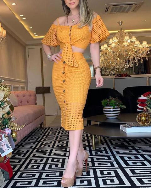 women summer 2 piece sets hollow out bell sleeve knot & skirt set button design women two piece outfits, White
women summer 2 piece sets hollow out bell sleeve knot & skirt set button design women two piece outfits, White