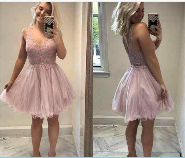 short blush pink a line cocktail dresses party v neck lace applique knee length backless spaghetti straps prom homecoming gowns, Red
short blush pink a line cocktail dresses party v neck lace applique knee length backless spaghetti straps prom homecoming gowns, Red