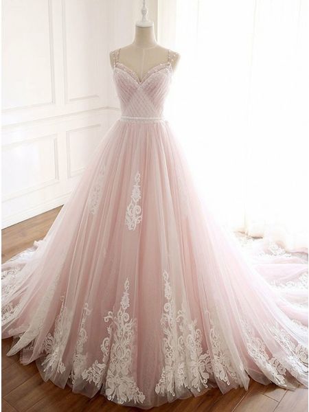 romantic blush pink princess wedding dresses gown 2022 with straps beaded a line lace country designer court train bridal gowns, White
romantic blush pink princess wedding dresses gown 2022 with straps beaded a line lace country designer court train bridal gowns, White