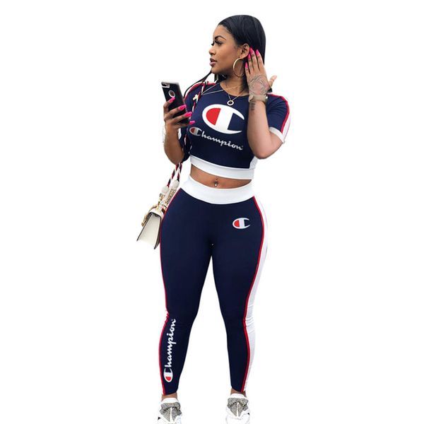 2020 women champions letter tracksuit patchwork stripe short sleeve t shirt + pants leggings 2pcs set outfit champ sportswear suit clothes, Gray
2020 women champions letter tracksuit patchwork stripe short sleeve t shirt + pants leggings 2pcs set outfit champ sportswear suit clothes, Gray