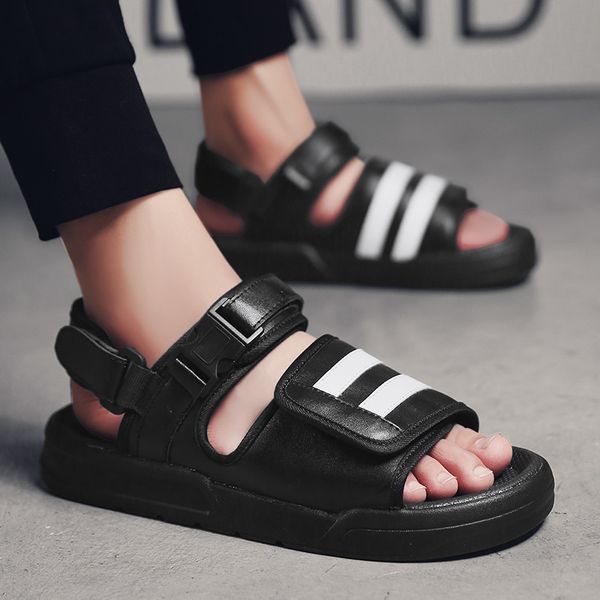 fashion leisure pu summer sandals for men basic front rear strap striped beach sandals med hook loop sewing breathable shoes, Black
fashion leisure pu summer sandals for men basic front rear strap striped beach sandals med hook loop sewing breathable shoes, Black