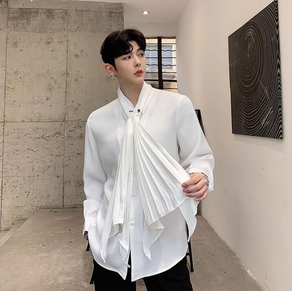 2019 new men pleated collar long sleeve casual shirts male vintage fashion dress shirt gothic punk style shirt, White;black
2019 new men pleated collar long sleeve casual shirts male vintage fashion dress shirt gothic punk style shirt, White;black