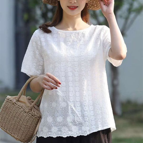 2020 solid color art short sleeve embroidery hollow t-shirt women cotton and linen embroidered cotton and linen loose women, White
2020 solid color art short sleeve embroidery hollow t-shirt women cotton and linen embroidered cotton and linen loose women, White