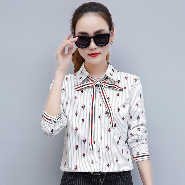 figure rong spring and autumn shirt women's long-sleeve elegant versatile bow lace-up chiffon diamond printed shirt, White
figure rong spring and autumn shirt women's long-sleeve elegant versatile bow lace-up chiffon diamond printed shirt, White