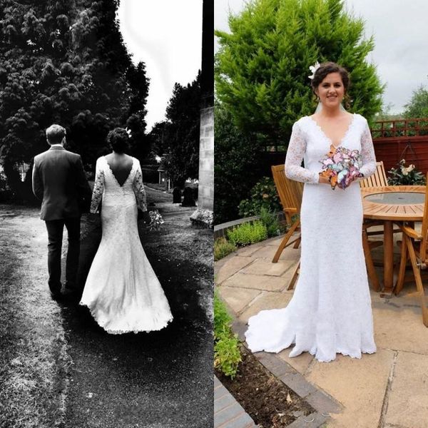 2019 garden full lace wedding dresses mermaid long sleeves v neck floor length country wedding bridal gowns custom size, White
2019 garden full lace wedding dresses mermaid long sleeves v neck floor length country wedding bridal gowns custom size, White