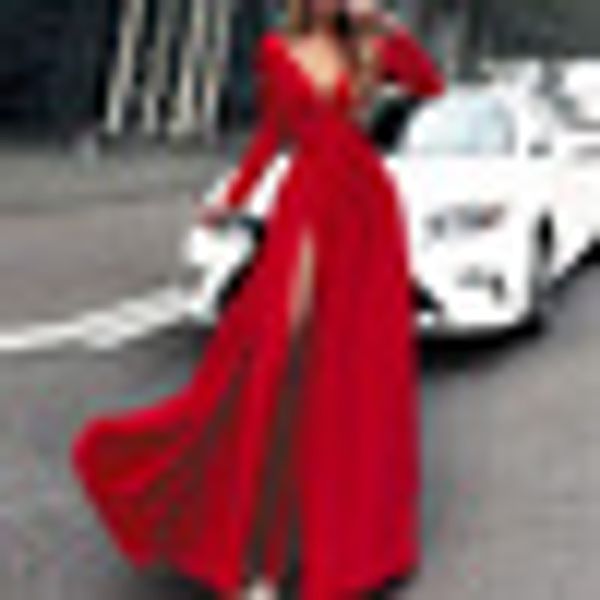 women low cut dress lady summer elegant solid color v-neck long sleeve dress lady swing a-line split long dresses vestido, Black;gray
women low cut dress lady summer elegant solid color v-neck long sleeve dress lady swing a-line split long dresses vestido, Black;gray