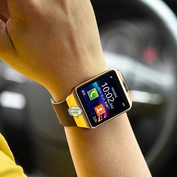 smart watch clock with sim card slot push message bluetooth connectivity for android phone camera dz09 smartwatch men watch, Slivery;brown
