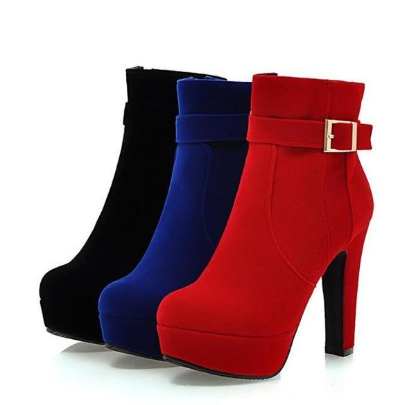 plus size 33 34 to 40 41 42 43 blue red synthetic suede platform ankle boots buckle thick high heel designer boots 12cm, Black
plus size 33 34 to 40 41 42 43 blue red synthetic suede platform ankle boots buckle thick high heel designer boots 12cm, Black