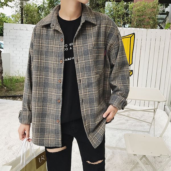 2018 autumn new plaid wool long-sleeved shirt men's jacket casual youth popular party, White;black
2018 autumn new plaid wool long-sleeved shirt men's jacket casual youth popular party, White;black
