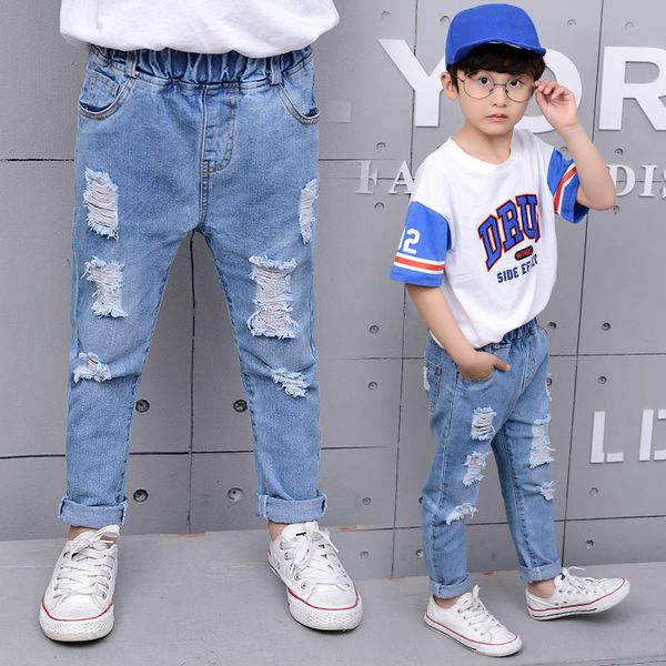 Casual Boys Jeans Solid Elastic Waist Long Kids Pants New Fashion Loose Holes Boys Denim Trousers for Children, Blue
Casual Boys Jeans Solid Elastic Waist Long Kids Pants New Fashion Loose Holes Boys Denim Trousers for Children, Blue