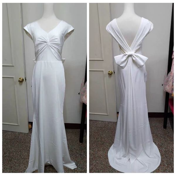 elegant satin white mermaid wedding dress 2020 v-neck cap sleeve suknia slubna boho modern bridal gowns with bow vestido curto
elegant satin white mermaid wedding dress 2020 v-neck cap sleeve suknia slubna boho modern bridal gowns with bow vestido curto