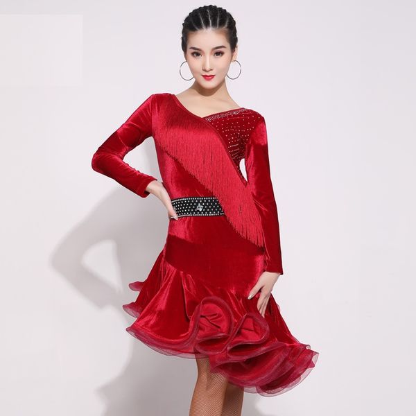 stage wear d0820 lady velvet latin dancing dress girls tassel costumes female dance women's tassels long sleeve, Black;red
stage wear d0820 lady velvet latin dancing dress girls tassel costumes female dance women's tassels long sleeve, Black;red