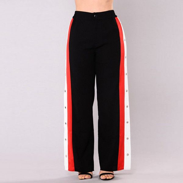 2018 fashion active casual womens cut split side buttons wide leg pants striped straight loose elastic waist pants 7 style, Black;white
2018 fashion active casual womens cut split side buttons wide leg pants striped straight loose elastic waist pants 7 style, Black;white