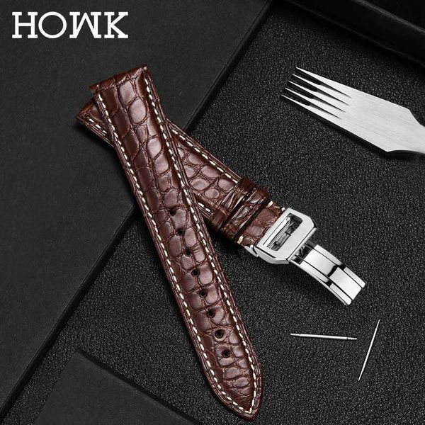 

howk real alligator watch strap genuine leather watch band for men or women accessories 22mm 18mm 20mm24mm 16mm, Black;brown