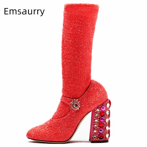 diamond chunky heel sock boots round toe crystal flower buckle belt slim mid-calf boots rhinestone women booties, Black
diamond chunky heel sock boots round toe crystal flower buckle belt slim mid-calf boots rhinestone women booties, Black