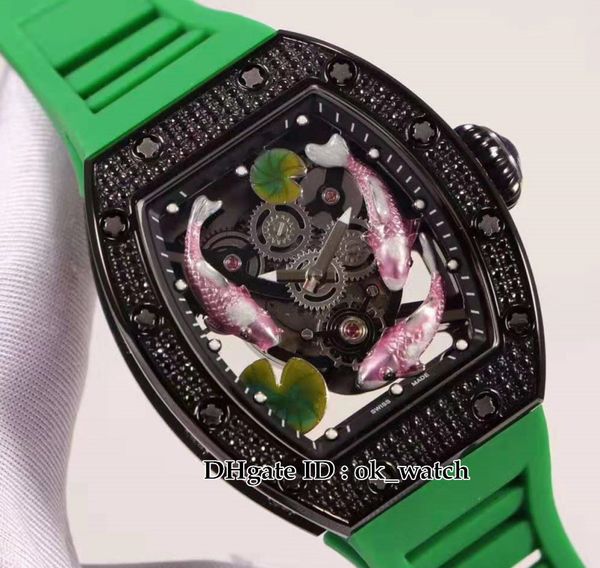 pvd black steel case diamond bezel 57-01 3d brocade carp totem dial miyota automatic mens watch green rubber strap gents watches, Slivery;brown
pvd black steel case diamond bezel 57-01 3d brocade carp totem dial miyota automatic mens watch green rubber strap gents watches, Slivery;brown