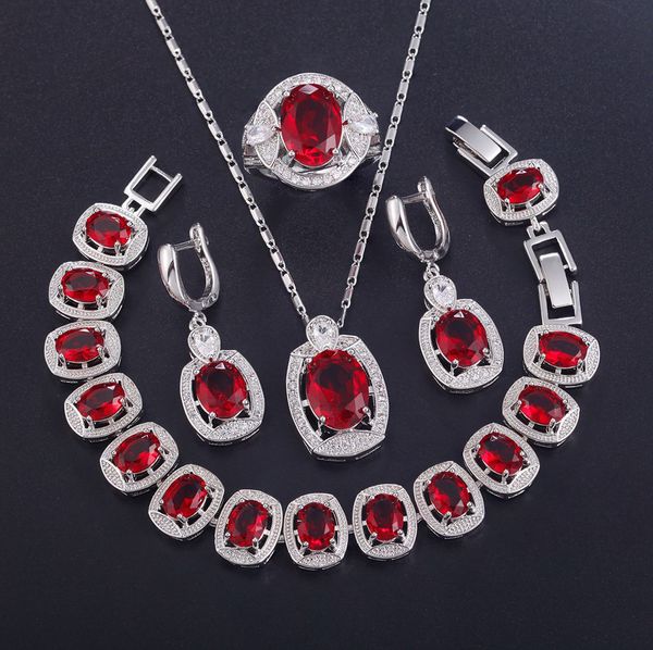 925 sterling silver jewelry sets pendant necklace earring colorful bracelet red zircon open ring t734
925 sterling silver jewelry sets pendant necklace earring colorful bracelet red zircon open ring t734