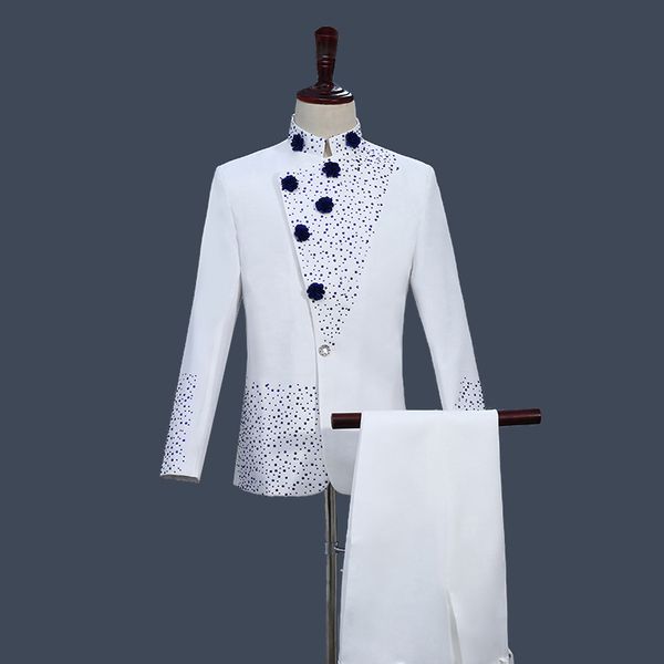 chinese tunic suit retro chinese style white with blue rhinestones jacket straight pants 2 pieces set stand collar coat trousers, White;black
chinese tunic suit retro chinese style white with blue rhinestones jacket straight pants 2 pieces set stand collar coat trousers, White;black