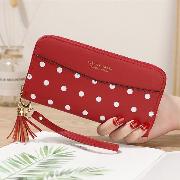 2019 new women's wallet female long zipper korean student dot wallet large capacity clutch bag soft quality assurance, Red;black
2019 new women's wallet female long zipper korean student dot wallet large capacity clutch bag soft quality assurance, Red;black