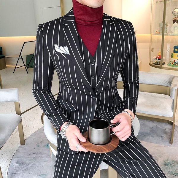 men's suits & blazers autumn winter slim fit costume homme quality business casual tuxedo men korean plus size striped wedding dress 3p, White;black
men's suits & blazers autumn winter slim fit costume homme quality business casual tuxedo men korean plus size striped wedding dress 3p, White;black