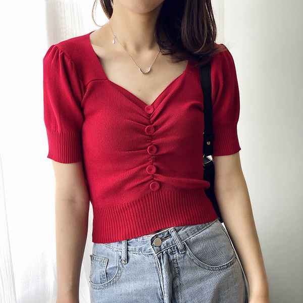 women's sweaters 2021 summer short sleeve knitted shirt women v-neck slim knitwear pullovers solid color crop sweater, White;black
women's sweaters 2021 summer short sleeve knitted shirt women v-neck slim knitwear pullovers solid color crop sweater, White;black