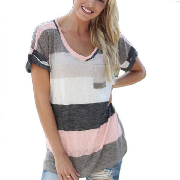 fashion short sleeve o neck t shirt women tee shirt femme pocket striped shirt plus size women clothes, White
fashion short sleeve o neck t shirt women tee shirt femme pocket striped shirt plus size women clothes, White