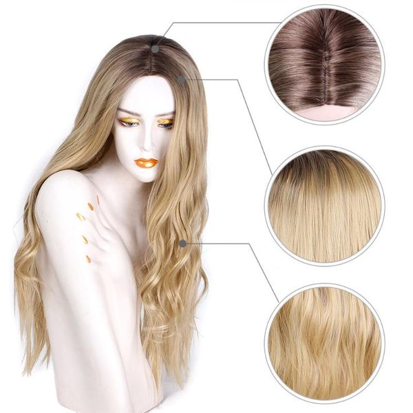 synthetic wigs 28 inch blonde wig long wavy ombre platinum for women daily party two tone natural middle part, Black 
synthetic wigs 28 inch blonde wig long wavy ombre platinum for women daily party two tone natural middle part, Black