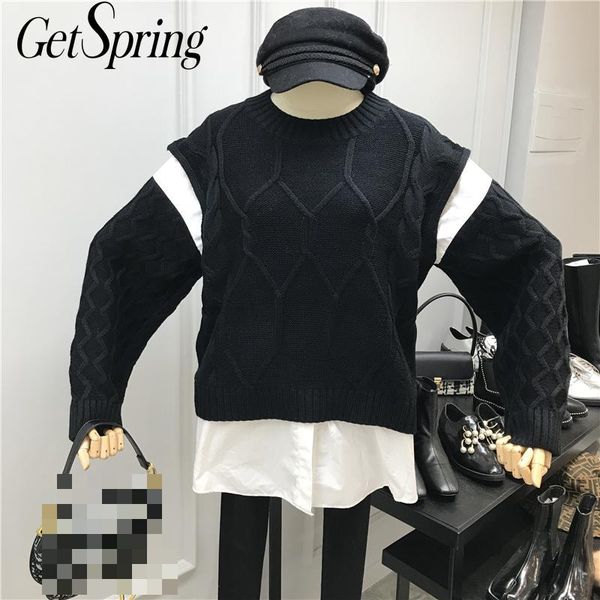getspring women sweater long knitted sweater vintage cotton splicd fake two pullovers loose women autumn winter 2019 black, White;black
getspring women sweater long knitted sweater vintage cotton splicd fake two pullovers loose women autumn winter 2019 black, White;black