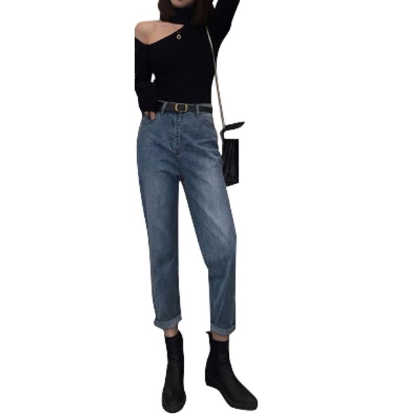 women fashion sell loose jeans vintage straight high waist pants cuffs washed female casual jeans, Blue
women fashion sell loose jeans vintage straight high waist pants cuffs washed female casual jeans, Blue