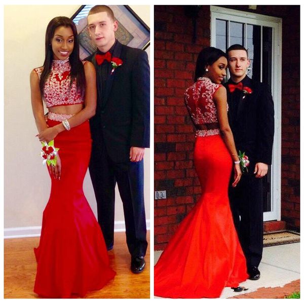 2019 high neck slim two piece red prom evening dresses sleeveless full length crystal back mermaid custom vestidos de soiree, Black
2019 high neck slim two piece red prom evening dresses sleeveless full length crystal back mermaid custom vestidos de soiree, Black