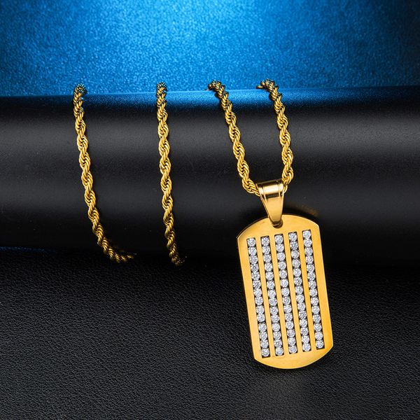 

bling iced out dog tags necklace & pendants paved rhinestoned pendant stainless steel chain for women men jewelry, Silver