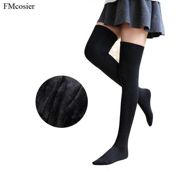 

4 pairs winter thermal fluffy thick thigh high long stockings overknee women warm stocking over the knee, Black;white
