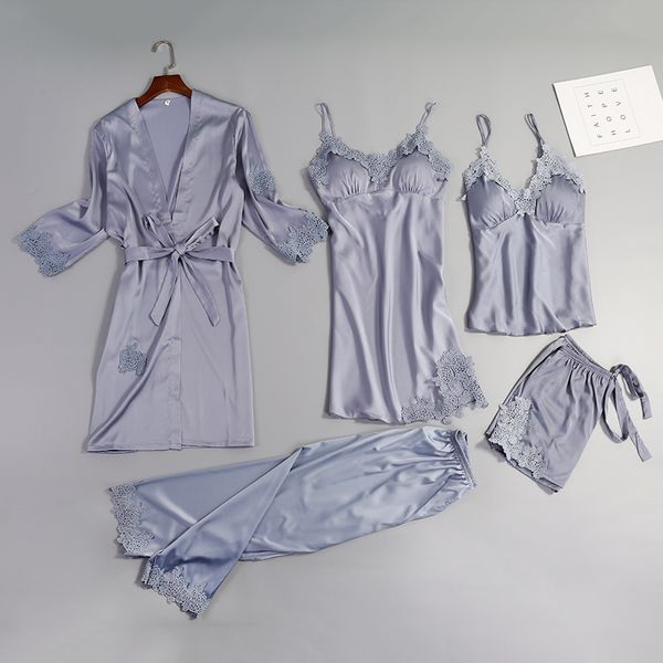 5 pieces ladies silk satin sleepwear set lace robe+nightdress+slip shorts+pant fashion nightwear set for women, Black;red
5 pieces ladies silk satin sleepwear set lace robe+nightdress+slip shorts+pant fashion nightwear set for women, Black;red