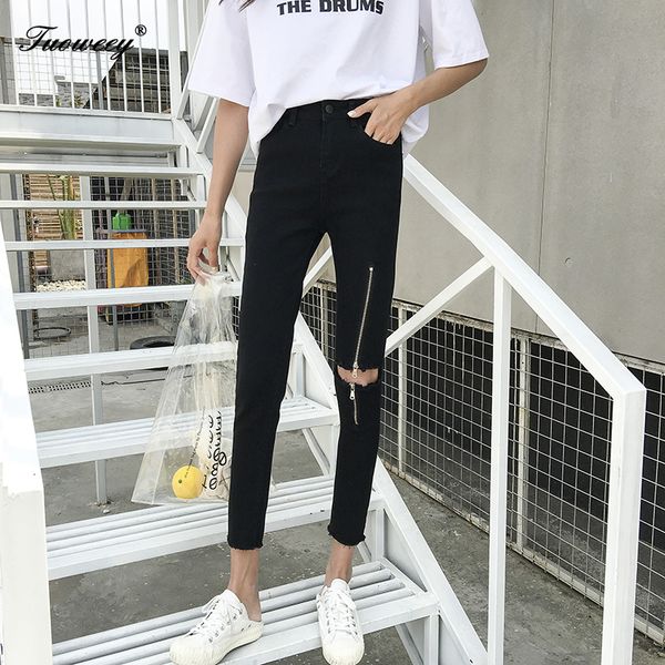 hole ripped jeans women boyfriend denim zipper high elastic waist casual pants female slim pencil pant plus size trousers, Blue
hole ripped jeans women boyfriend denim zipper high elastic waist casual pants female slim pencil pant plus size trousers, Blue