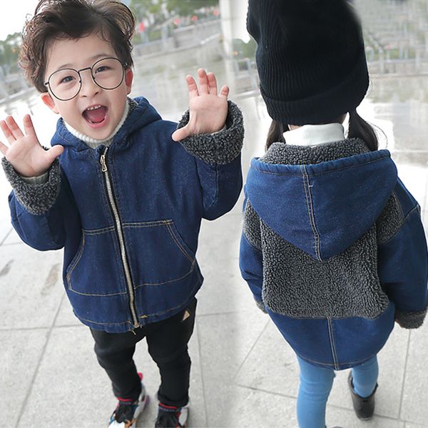 boys & girls fashion lamb velvet denim jacket autumn winter children's thickened warm hooded coat baby kids spliced overcoat clothes, Blue;gray
boys & girls fashion lamb velvet denim jacket autumn winter children's thickened warm hooded coat baby kids spliced overcoat clothes, Blue;gray