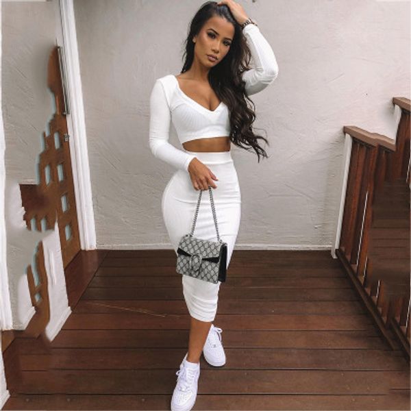 2020 women two piece set v-neck long sleeve crop and long skirt sets autumn winter bodycon clothes two piece outfits, White
2020 women two piece set v-neck long sleeve crop and long skirt sets autumn winter bodycon clothes two piece outfits, White