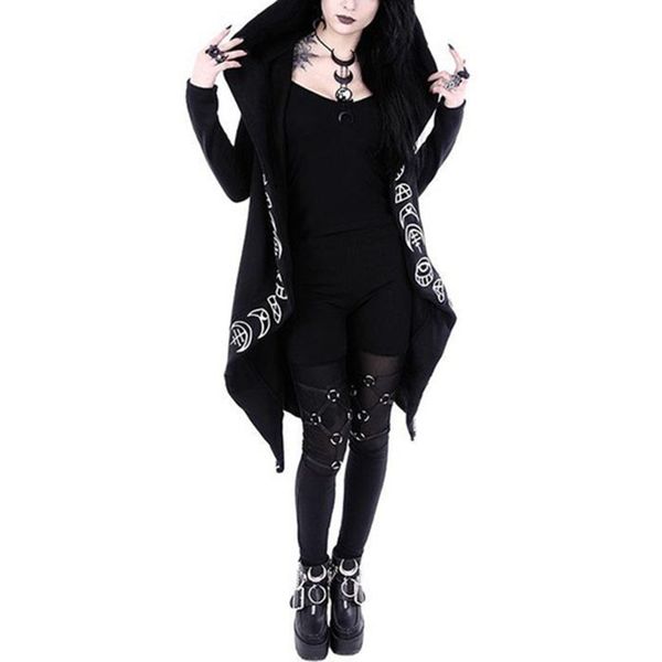 2019 winter women's punk moon print long sleeve cardigan sweater long, Black
2019 winter women's punk moon print long sleeve cardigan sweater long, Black