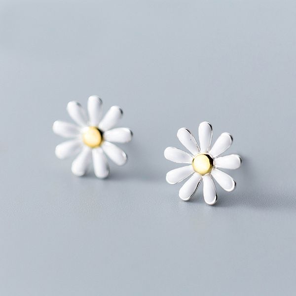 mloveacc 100% pure 925 sterling silver daisy flower stud earrings beautiful cute daisy earring for women high quality, Golden;silver