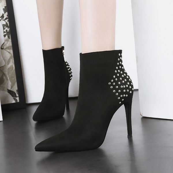 fashion boots womens mid calf synthetic leather back rivets decoration pointed toe high heel lining short plush side zip, Black
fashion boots womens mid calf synthetic leather back rivets decoration pointed toe high heel lining short plush side zip, Black