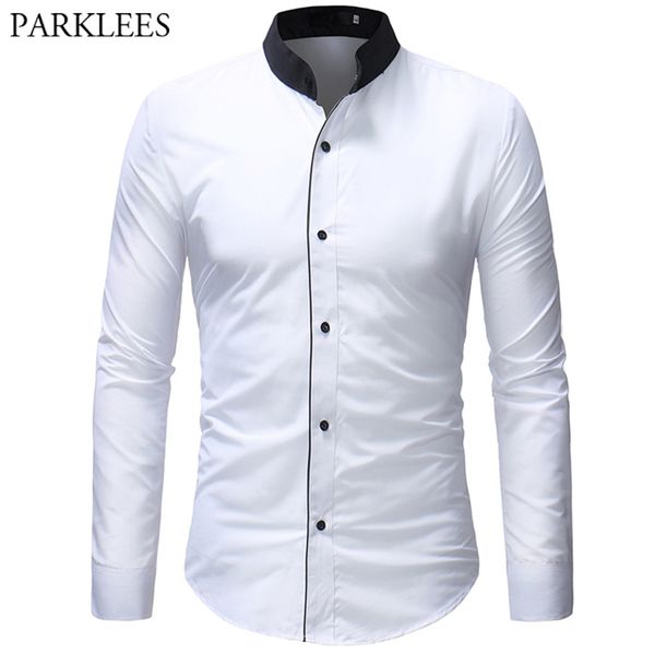 mens mandarin collar shirt fashion slim fit male white wedding dress shirts casual long sleeve plus camisa social masculina xxxl, White;black
mens mandarin collar shirt fashion slim fit male white wedding dress shirts casual long sleeve plus camisa social masculina xxxl, White;black